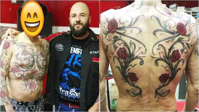 El famoso que se hizo un enorme tatuaje de rosas sin espinas. Fotos: Mandinga Tattoo