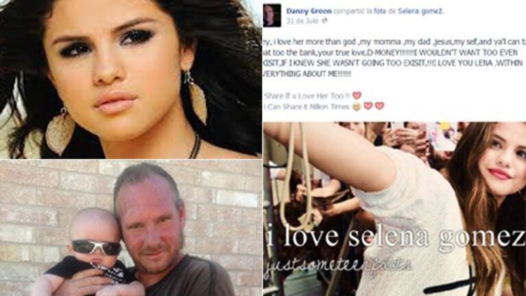 El fan de Selena Gómez con su sobrino, al que mató. (Fotos: Facebook y Web)