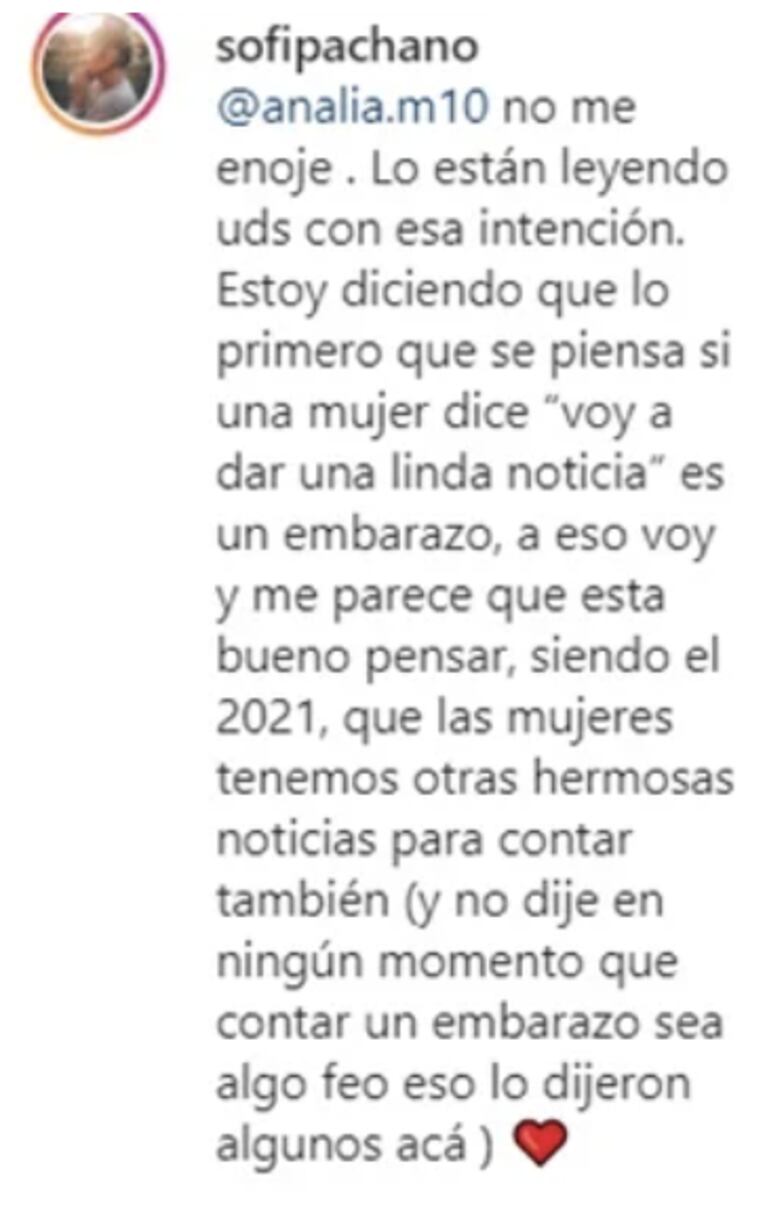 El fastidio de Sofía Pachano, luego de que le preguntaran si está embarazada: "¿Seguimos pensando que la única noticia positiva de una mujer es esa?"