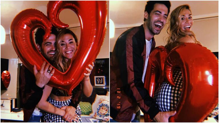 El festejo de Jimena Barón y Mauro Caiazza por el Día de los enamorados: Gracias por el globo a medida de mi cu...