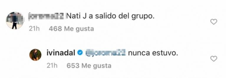 El filoso comentario de Ivana Nadal contra Nati Jota por la polémica de su novio: "Nunca estuvo en el grupo"