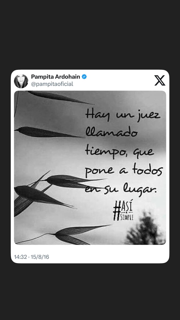 El filoso mensaje de Pampita que resurgió en medio del escándalo entre la China Suárez y Benjamín Vicuña. Crédito: Instagram/@estefiberardi.