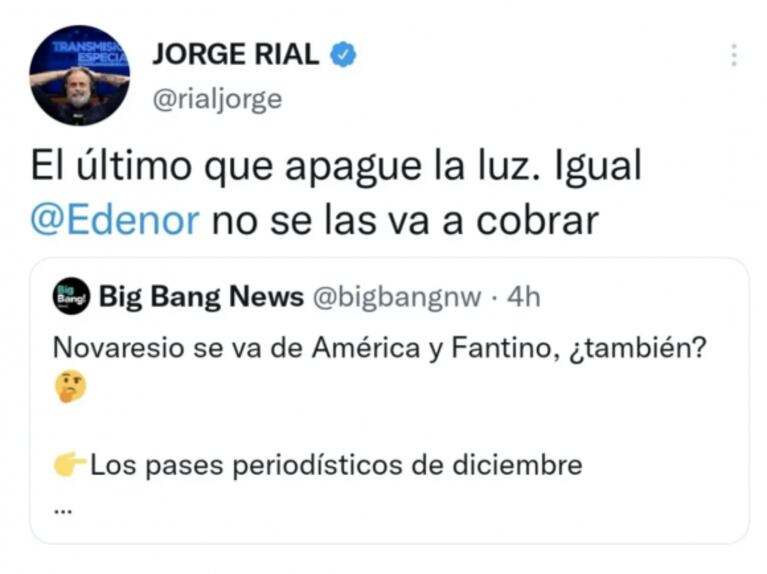El filoso tweet de Jorge Rial por los rumores de renuncias en América: "El último que apague la luz"