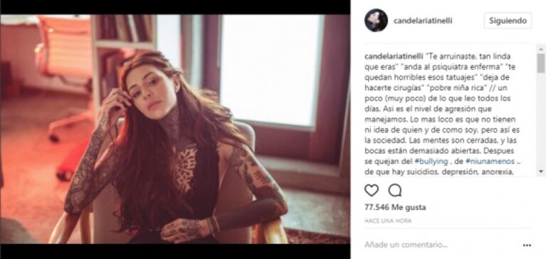 El fuerte descargo de Cande Tinelli tras las repudiables agresiones que recibe en las redes: "¿No se dan cuenta del odio que generan entre ustedes mismos?"