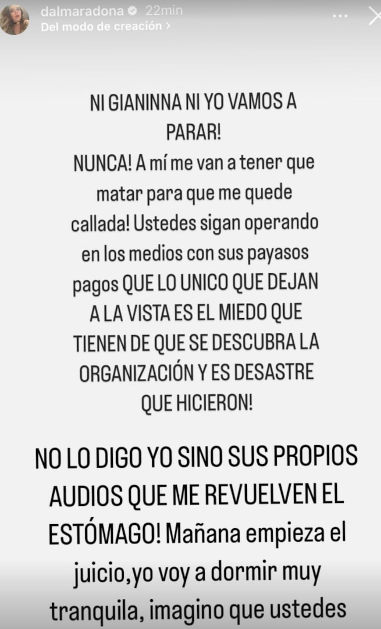 El fuerte descargo de Dalma Maradona antes del juicio por la muerte de Diego: “No vamos a parar”