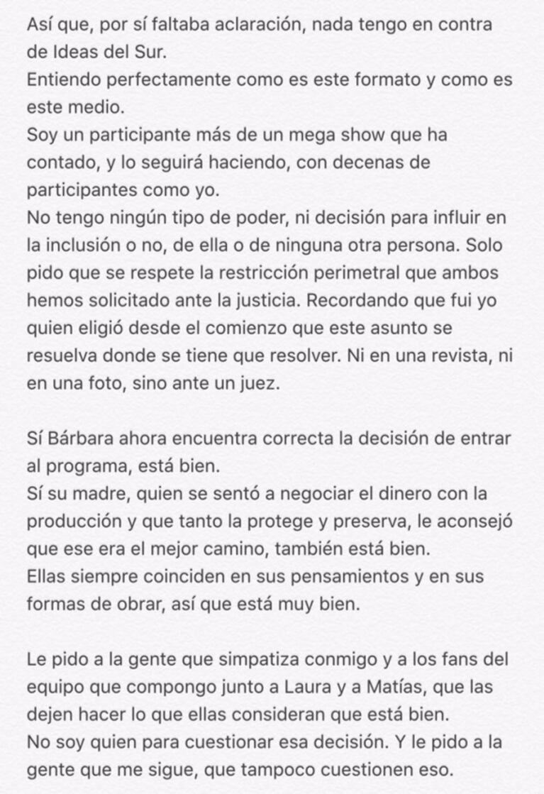 El fuerte descargo de Fede Bal ante la incorporación de Barbie Vélez al Bailando: "Sus supuestos principios los dejaron para lo último"
