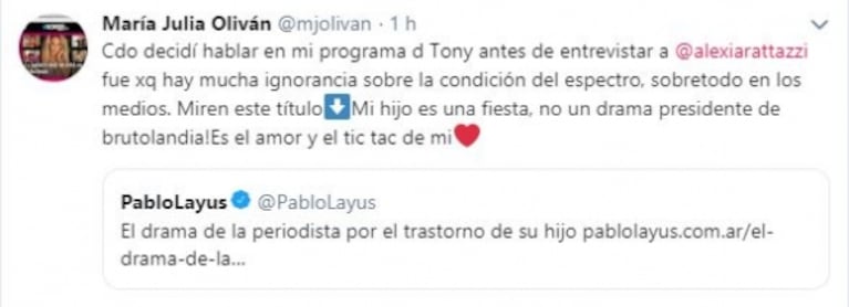El fuerte enojo de María Julia Oliván con Pablo Layus: "¡Mi hijo es una fiesta; no un drama, bruto!"