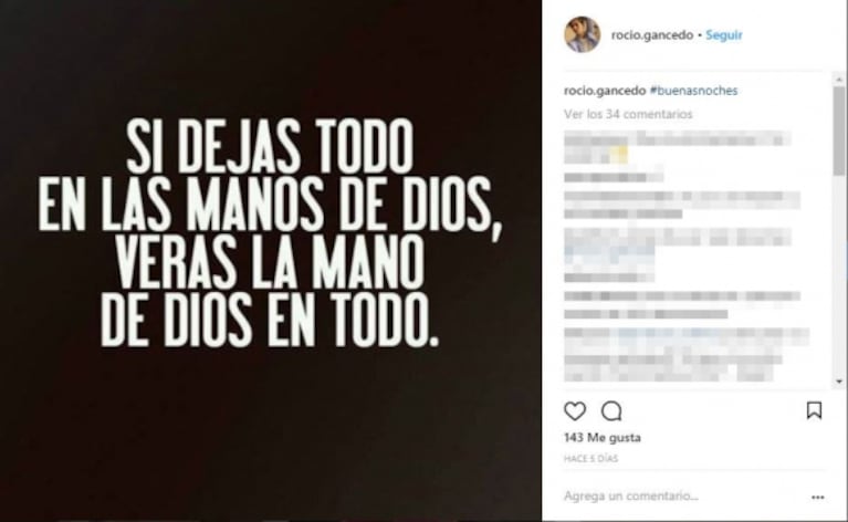 El fuerte mensaje que Rocío Gancedo publicó 5 días antes de quitarse la vida: "Si dejás todo en las manos de Dios, verás la mano de Dios en todo"