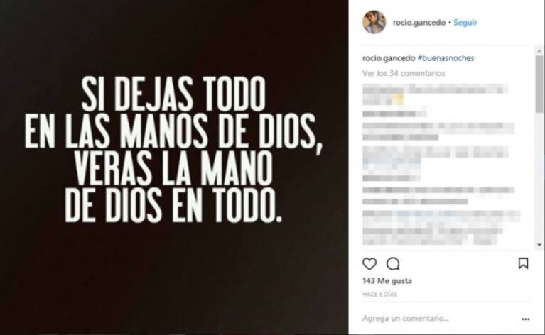 El fuerte mensaje que Rocío Gancedo publicó 5 días antes de quitarse la vida: "Si dejás todo en las manos de Dios, verás la mano de Dios en todo"