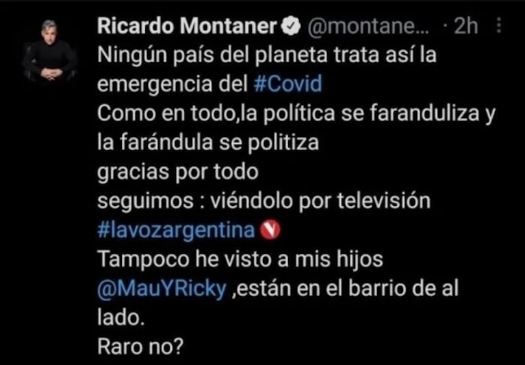 El furioso descargo de Ricardo Montaner por hacer el aislamiento obligatorio tras regresar a Argentina: "¿Vivo en un país libre?"