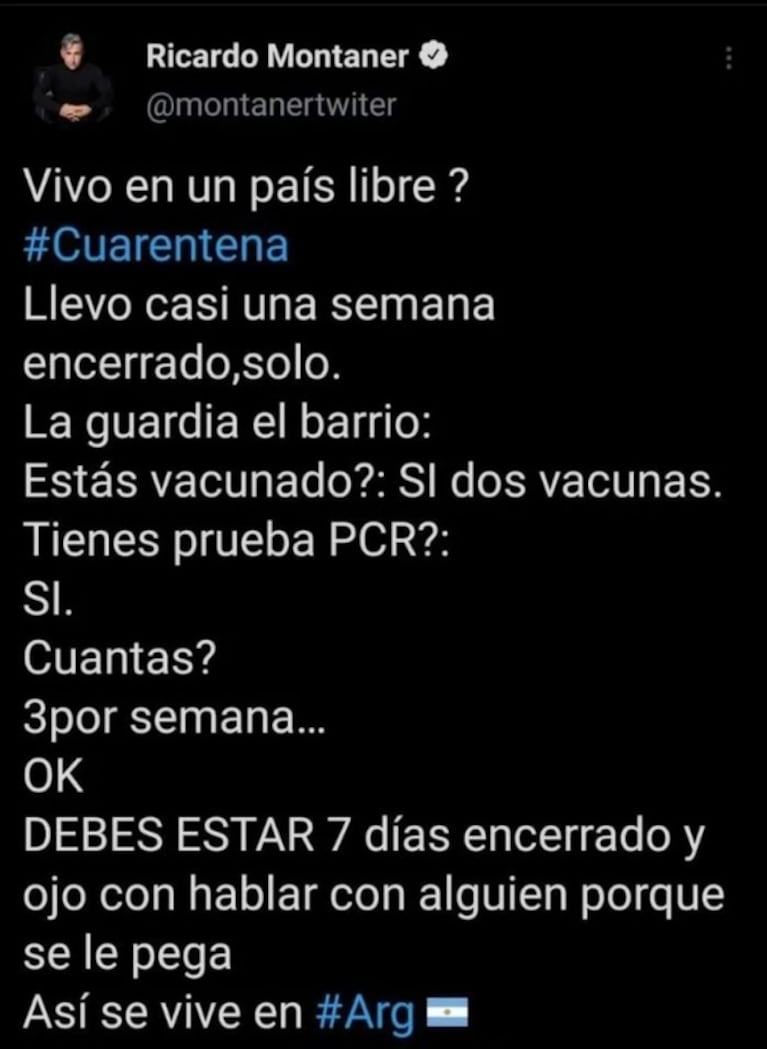 El furioso descargo de Ricardo Montaner por hacer el aislamiento obligatorio tras regresar a Argentina: "¿Vivo en un país libre?"