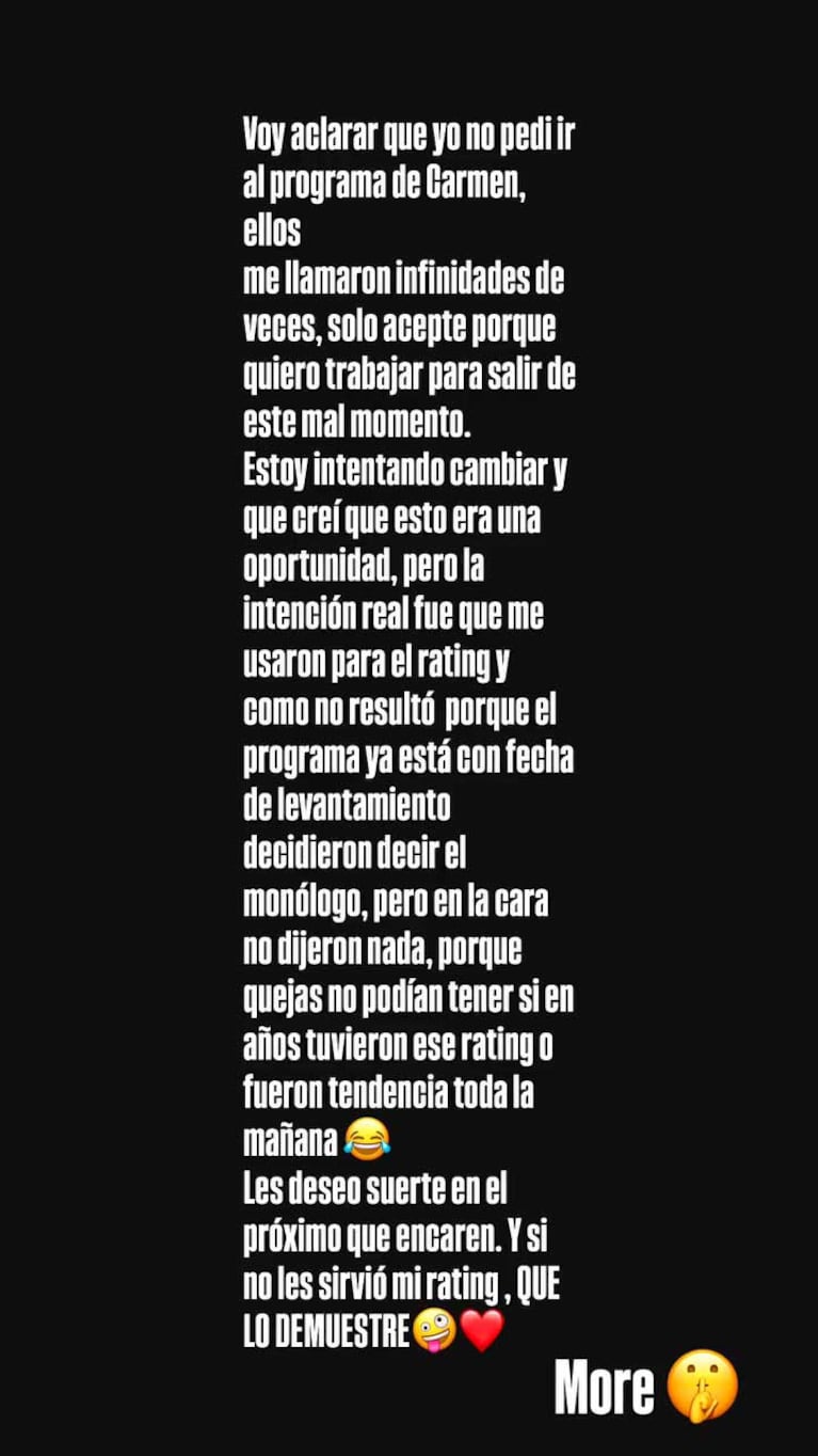 El furioso posteo de Morena Rial en las redes sociales (Foto: Instagram @morrerial)