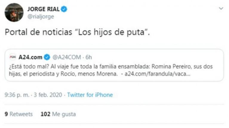 El furioso y ácido mensaje de Jorge Rial contra el sitio de noticias de América: "Portal Los hijos de p..."