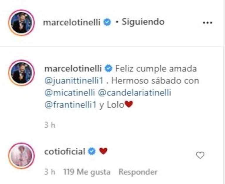 El "gesto 2.0" de Coti con Marcelo Tinelli, tras su romance con Cande Tinelli: le puso un "corazón" a una foto familiar