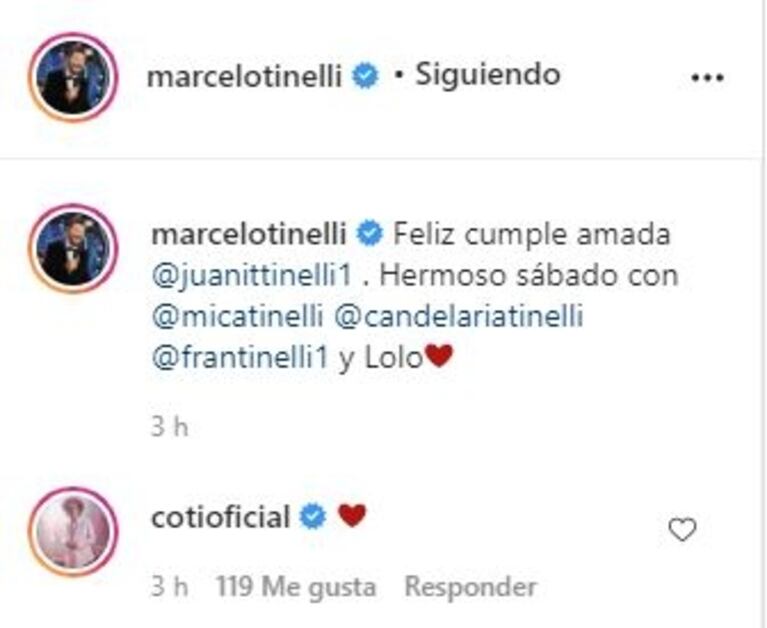 El "gesto 2.0" de Coti con Marcelo Tinelli, tras su romance con Cande Tinelli: le puso un "corazón" a una foto familiar