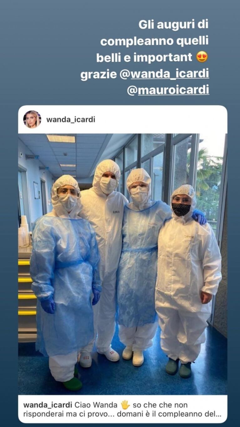 El gran gesto de Wanda Nara al conmoverse por un mensaje sobre una enfermera italiana "fan" de Mauro Icardi