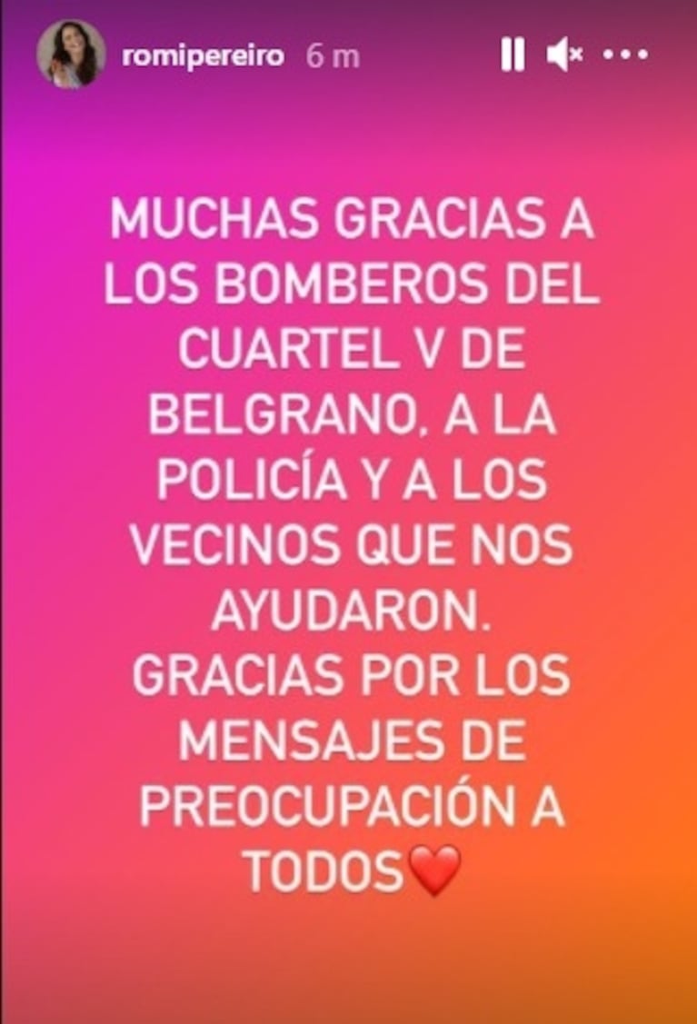 El gran susto de Romina Pereiro por el incendio en su casa: "Por suerte, mis hijas estaban con su papá"