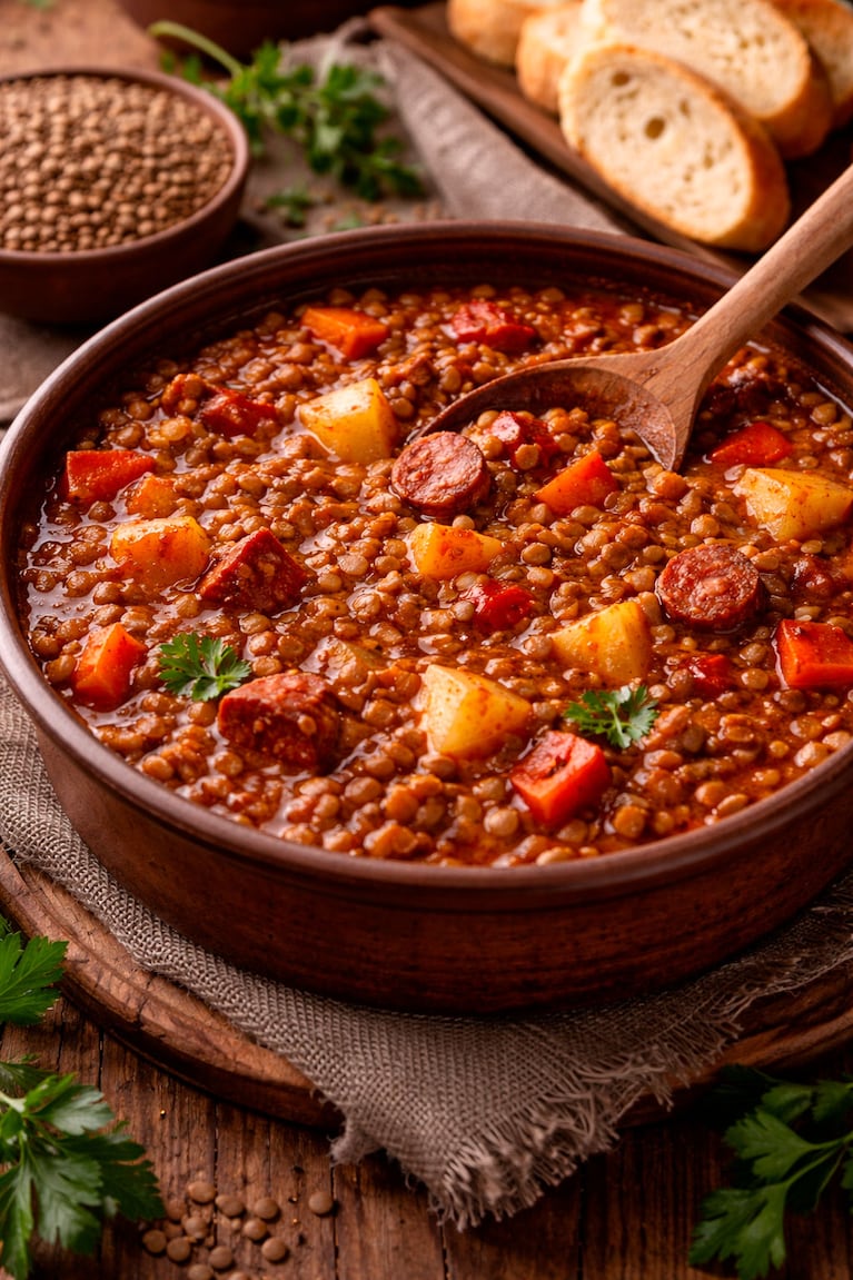 El guiso de lentejas, el plato más elegido del otoño en la Argentina: la receta más exquisita (Foto creada con IA)