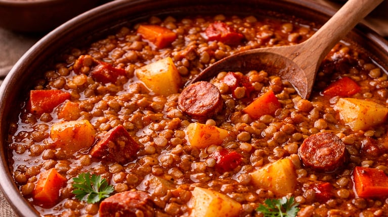 El guiso de lentejas, el plato más elegido del otoño en la Argentina: la receta más exquisita (Foto creada con IA)