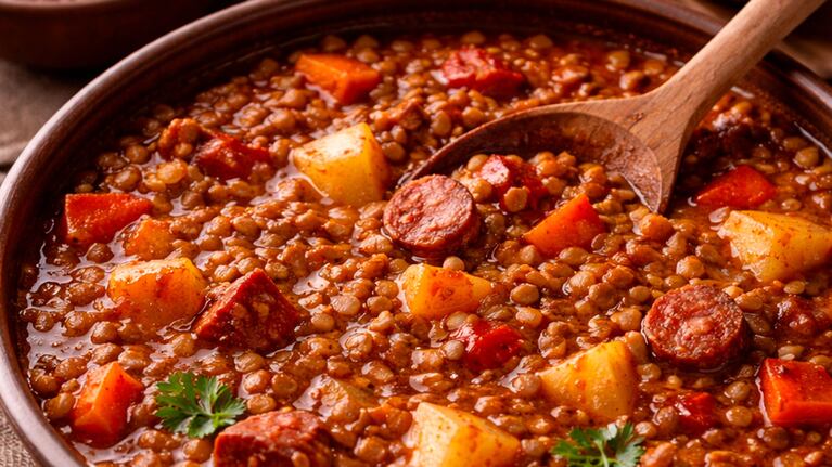 El guiso de lentejas, el plato más elegido del otoño en la Argentina: la receta más exquisita (Foto creada con IA)