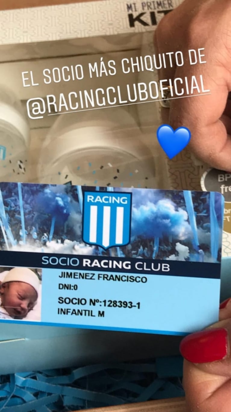 El hijo de Ailén Bechara ya es socio de Racing... ¡a 2 días de haber nacido!: "Llegó el carnet"