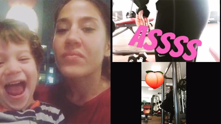El hijo de Jimena Barón le halaga la cola a su mamá. Fotos: Instagram.