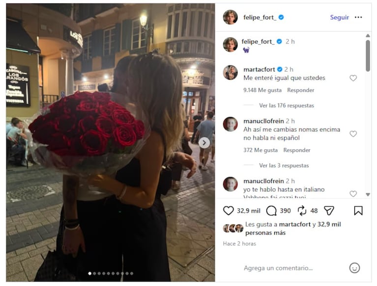 El hijo de Ricardo Fort compartió fotos junto a su nueva pareja durante sus vacaciones en la costa mediterránea. Crédito Instagram