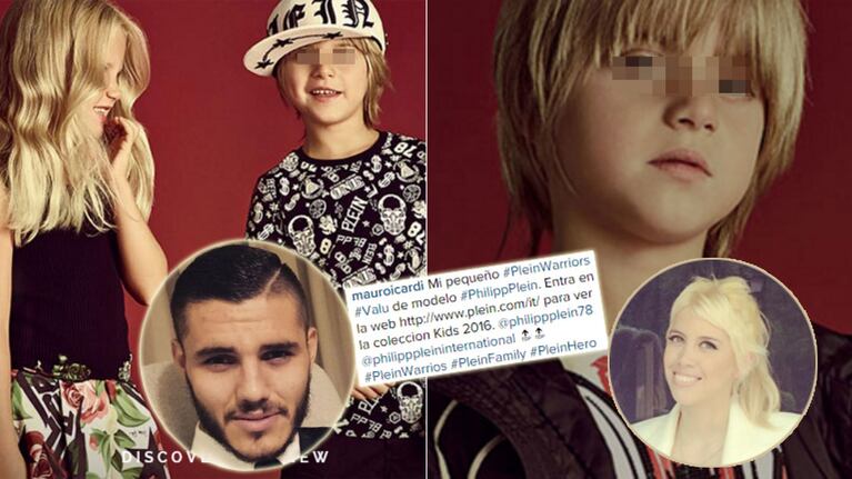El hijo mayor de Wanda Nara debutó como modelo (Fotos: Instagram y Philipp Plein). 