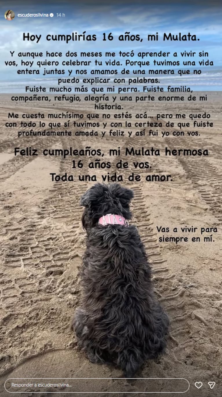 El homenaje de Silvina Escudero a Mulata. Captura: Instagram escuderosilvina