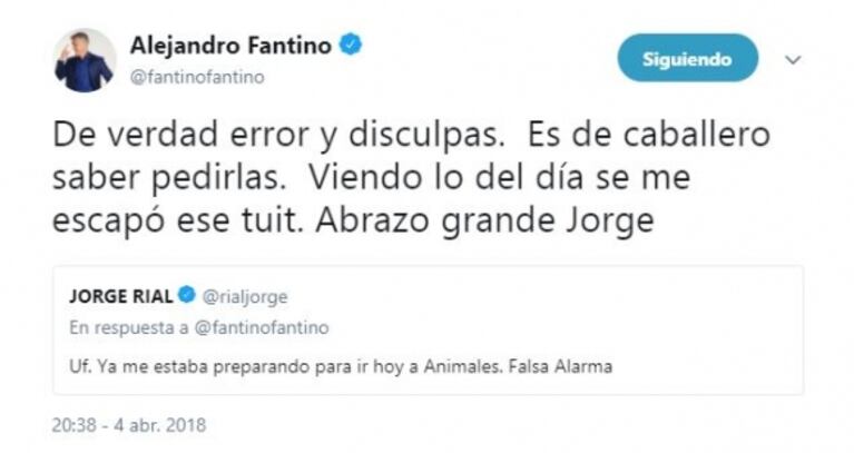 El ida y vuelta de Fantino con Rial en Twitter tras un "error involuntario": qué pasó