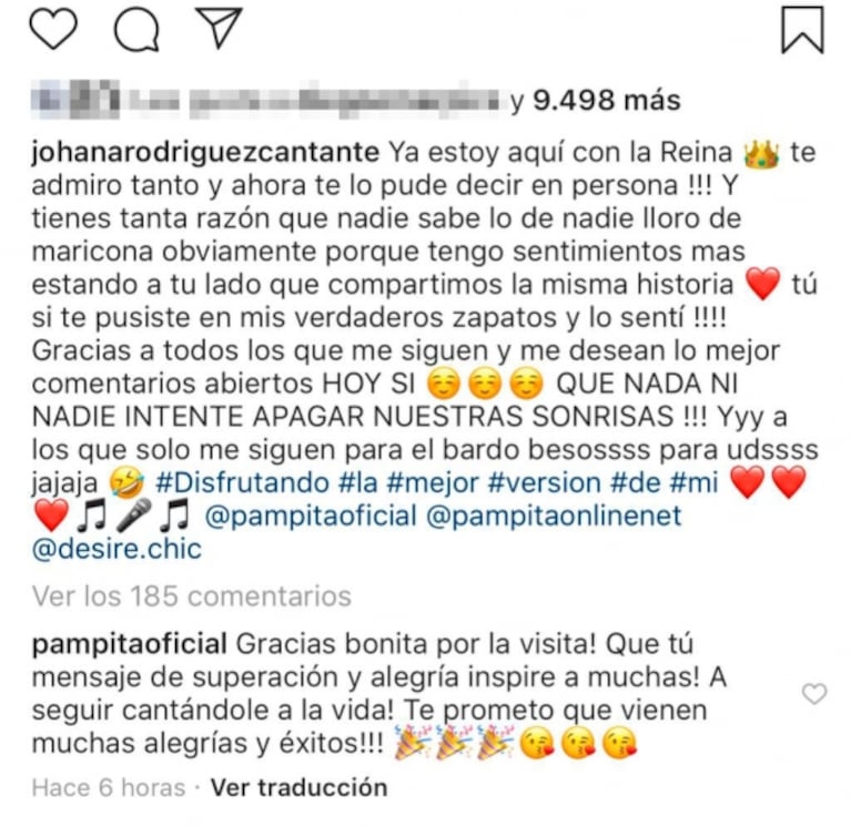 El ida y vuelta de Johanna Rodríguez con Pampita tras su conmovedor encuentro: "Te admiro tanto"