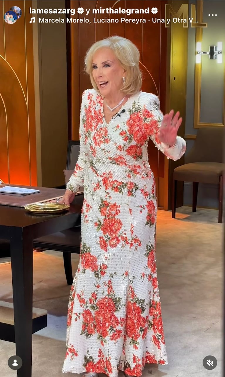 El impactante look de Mirtha Legrand del sábado 14 de marzo del 2026 (Foto: captura de Instagram/@lamesazarg).