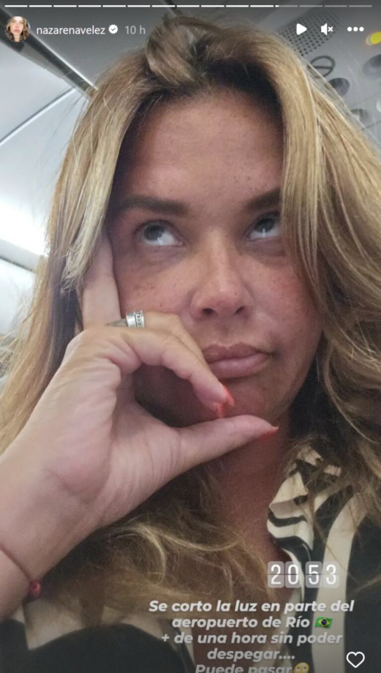 El incidente que sufrió Nazarena Vélez en el aeropuerto antes de tomar su vuelo hacia Argentina: "Puede pasar"