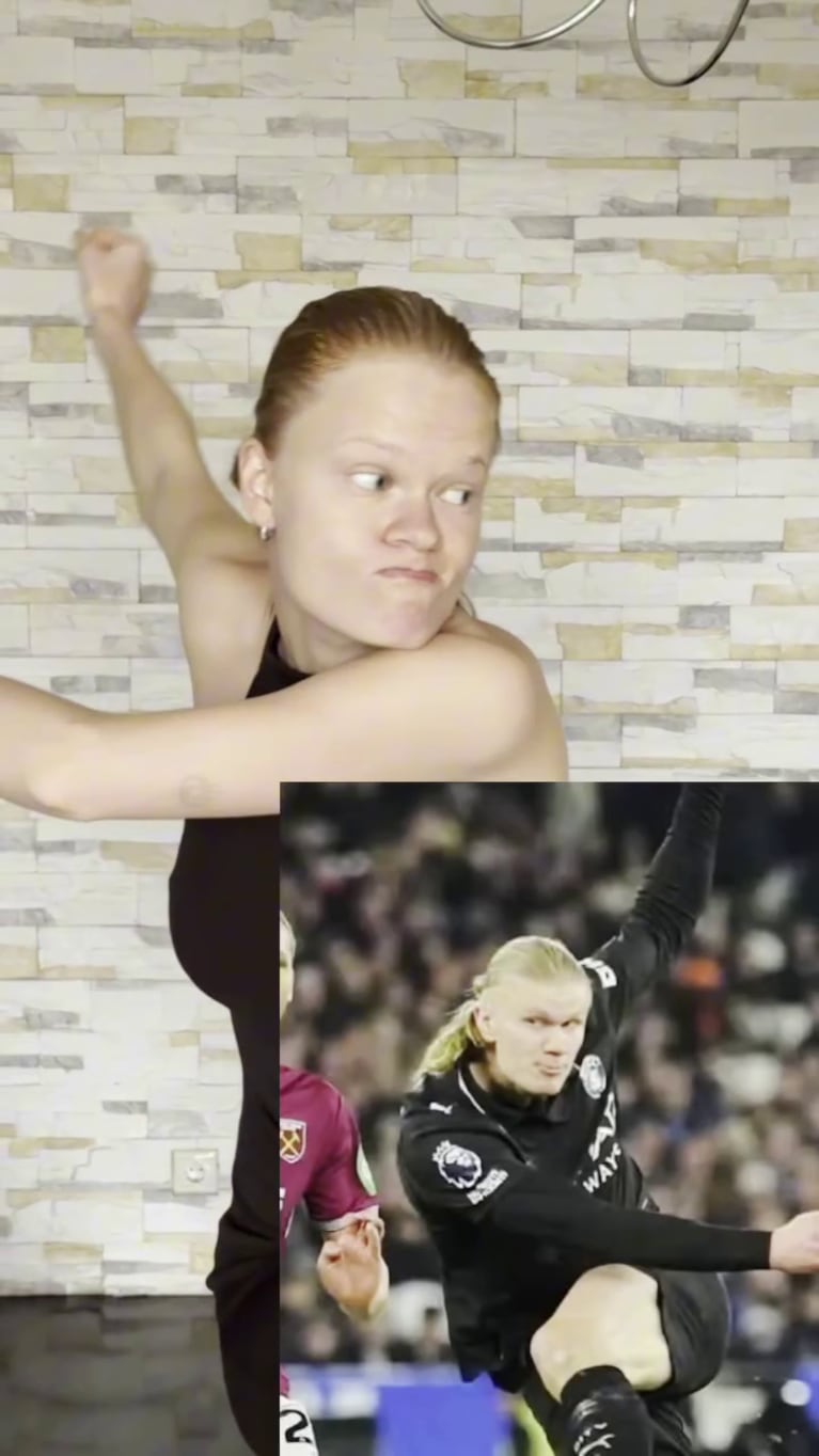 El increíble parecido de la modelo rusa Anastasia Kostromitina con el futbolista de Noruega Erling Haaland (Fotos: Instagram/@nas__kos).