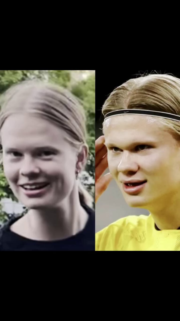 El increíble parecido de la modelo rusa Anastasia Kostromitina con el futbolista de Noruega Erling Haaland (Fotos: Instagram/@nas__kos).