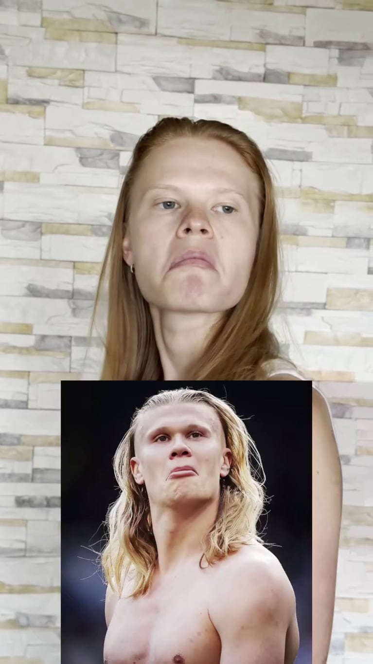 El increíble parecido de la modelo rusa Anastasia Kostromitina con el futbolista de Noruega Erling Haaland (Fotos: Instagram/@nas__kos).