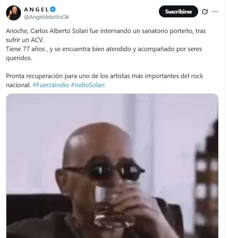 El Indio Solari tuvo un ACV (Foto: captura de X/@angeldebritook).