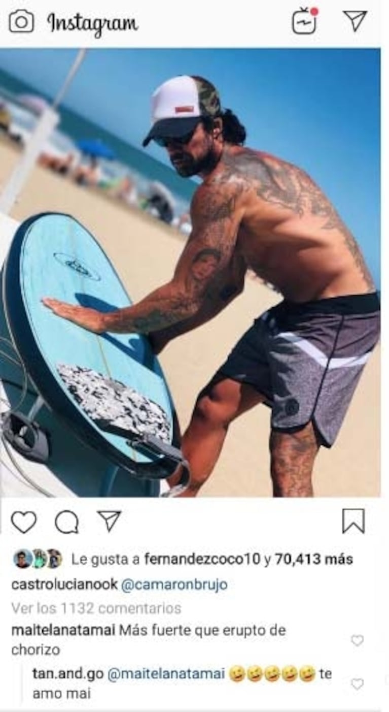 El insólito piropo que Maite Lanata le dedicó a Luciano Castro en una foto playera