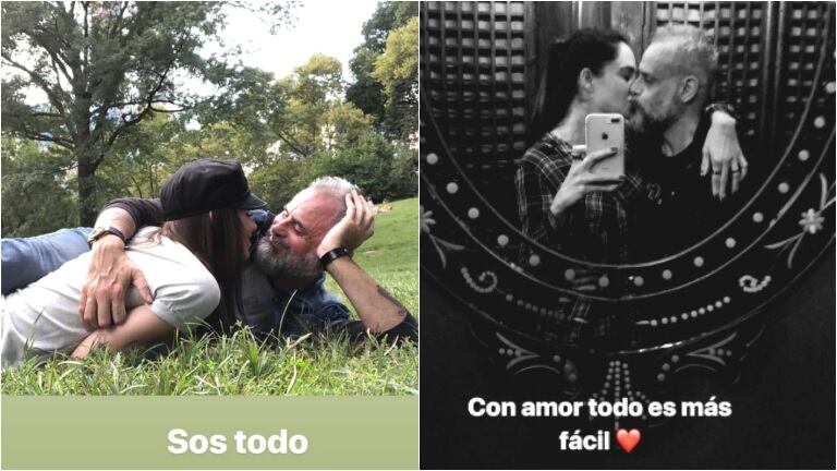 El intercambio de mensajes románticos de Jorge Rial con Romina Pereiro (Fotos: Capturas de Instagram Stories)