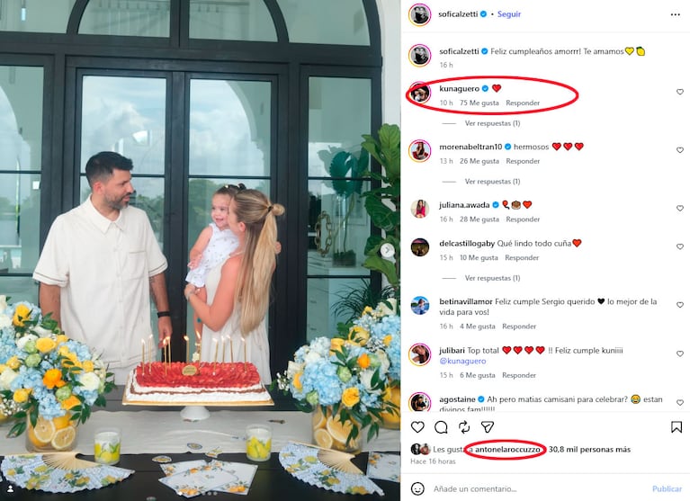 El íntimo cumpleaños del Kun Agüero en Miami junto a Sofía Calzetti y su hija Olivia (Foto de Instagram)