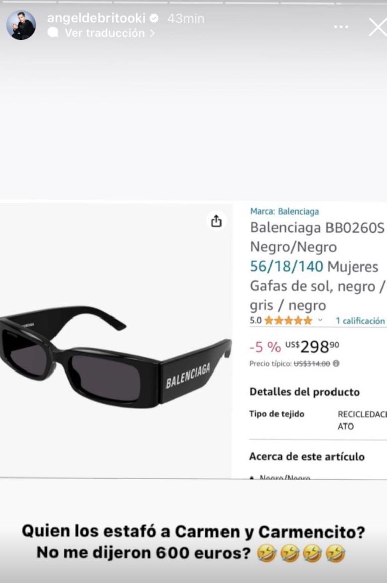 El irónico mensaje de Ángel de Brito a Fede Bal y Carmen Barbieri por los famosos lentes: “¿Los estafaron?”