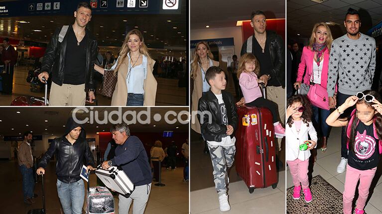 El Kun Agüero, Demichelis y Romero llegaron a Ezeiza. Fotos: Movilpress-Ciudad.com.
