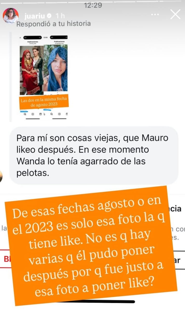 El like de Mauro Icardi a la China Suárez en agosto del 2023 (Foto: Instagram/@juariu).