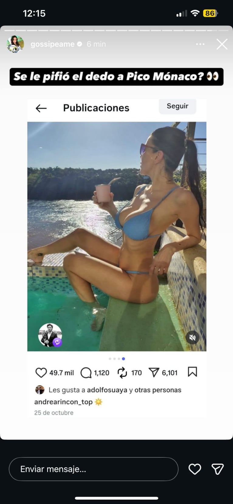 El like de Pico Mónaco a Andrea Rincón.