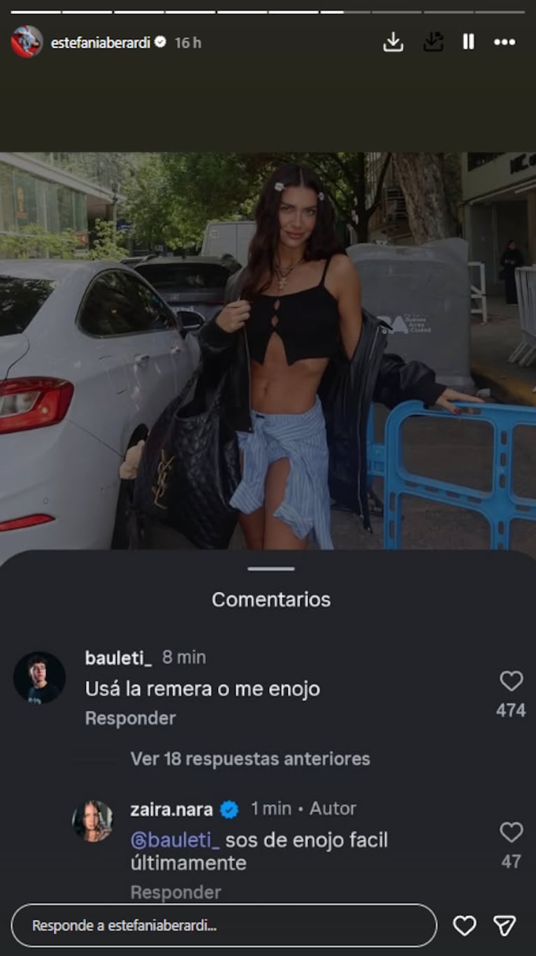 El llamativo coqueteo virtual de Zaira Nara con Santiago Bauleti | Créditos: Instagram @estefaniaberardi