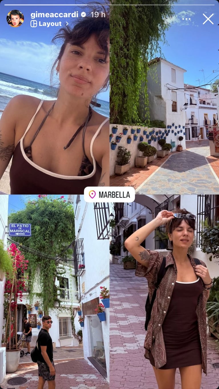 El look playero de ¡Gimena Accardi para sus viaje en Europa (Foto: captura de redes sociales).