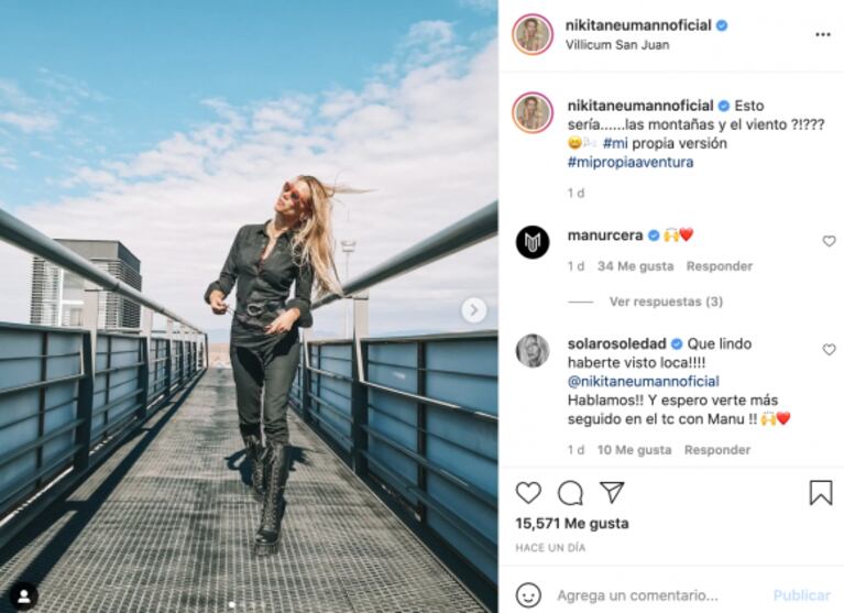 El look súper canchero de Nicole Neumann para ir a ver a José Manuel Urcera al TC: "Mi propia aventura"