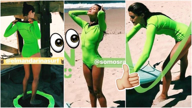 El look súper fashion de Calu Rivero para hacer surf en Punta del Este (Fotos: Captura Instagram Stories)