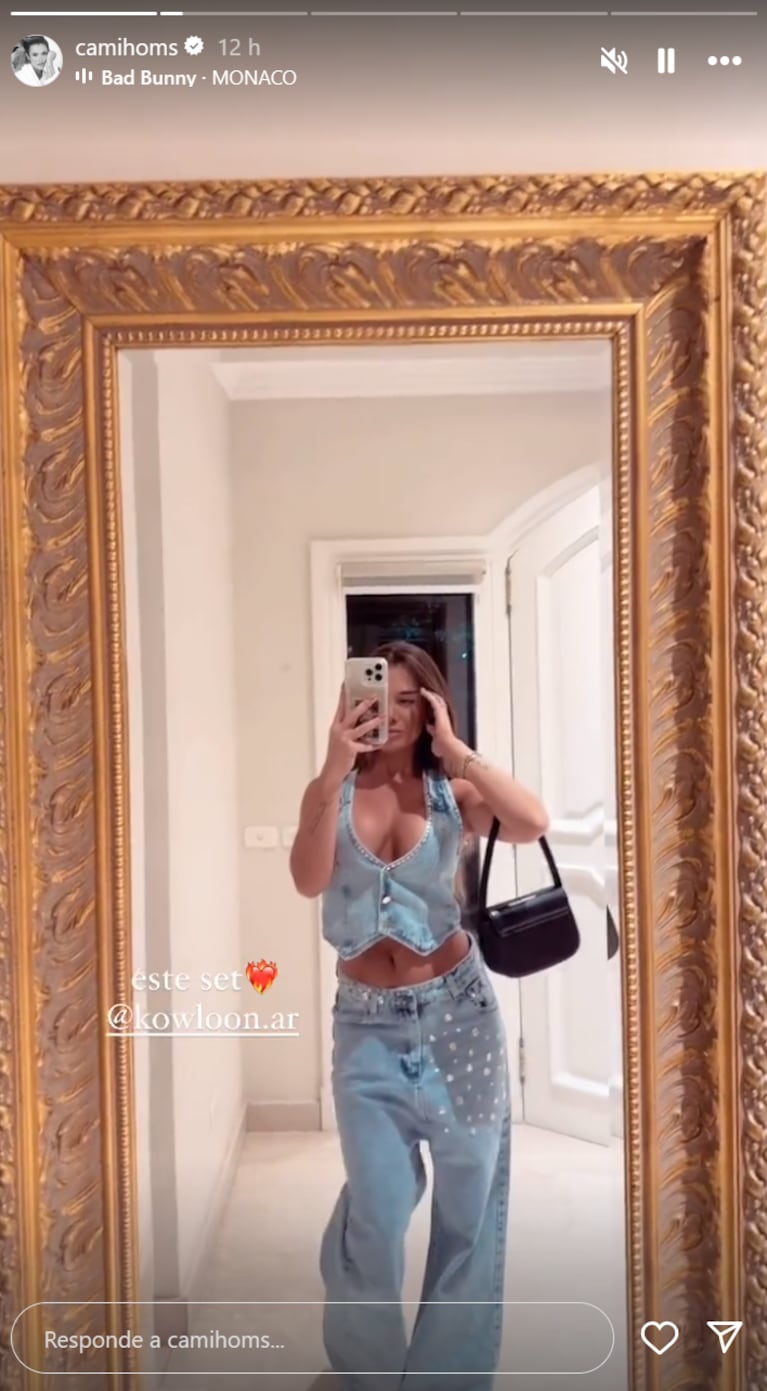 El look total denim de Cami Homs para una cena con José “Principito” Sosa: profundo escote y cintura baja