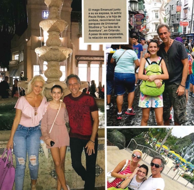 El mago Emanuel y Paula Volpe viajaron con su hija a Orlando: "Estamos separados, pero somos una familia"